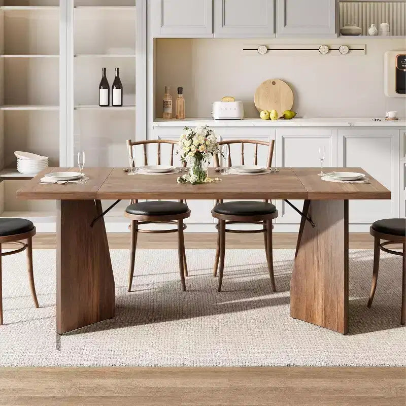 Tavolo da Pranzo Rettangolare da 180 cm per 6 Persone, Tavolo da Cucina Rustico Stile Fattoria con Gambe Robuste