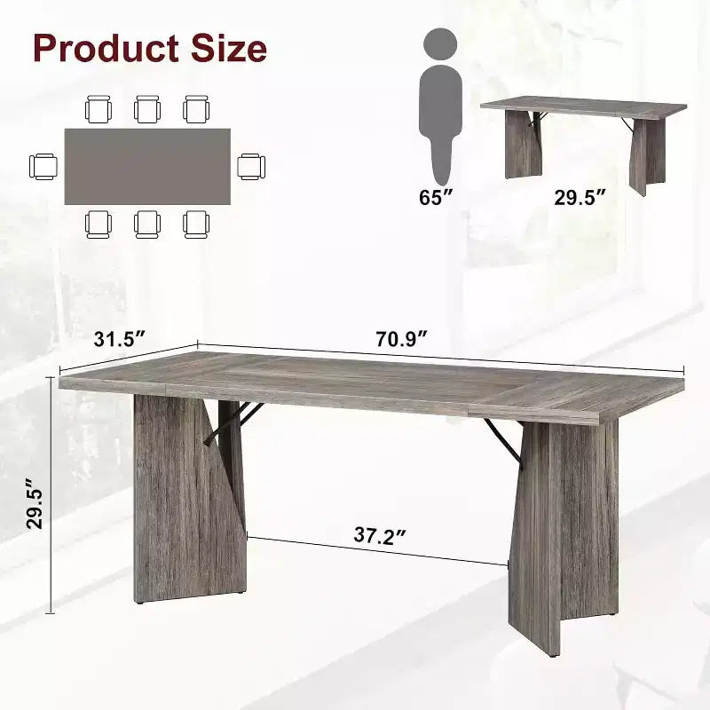 Tavolo da Pranzo Rettangolare da 180 cm per 6 Persone, Tavolo da Cucina Rustico Stile Fattoria con Gambe Robuste