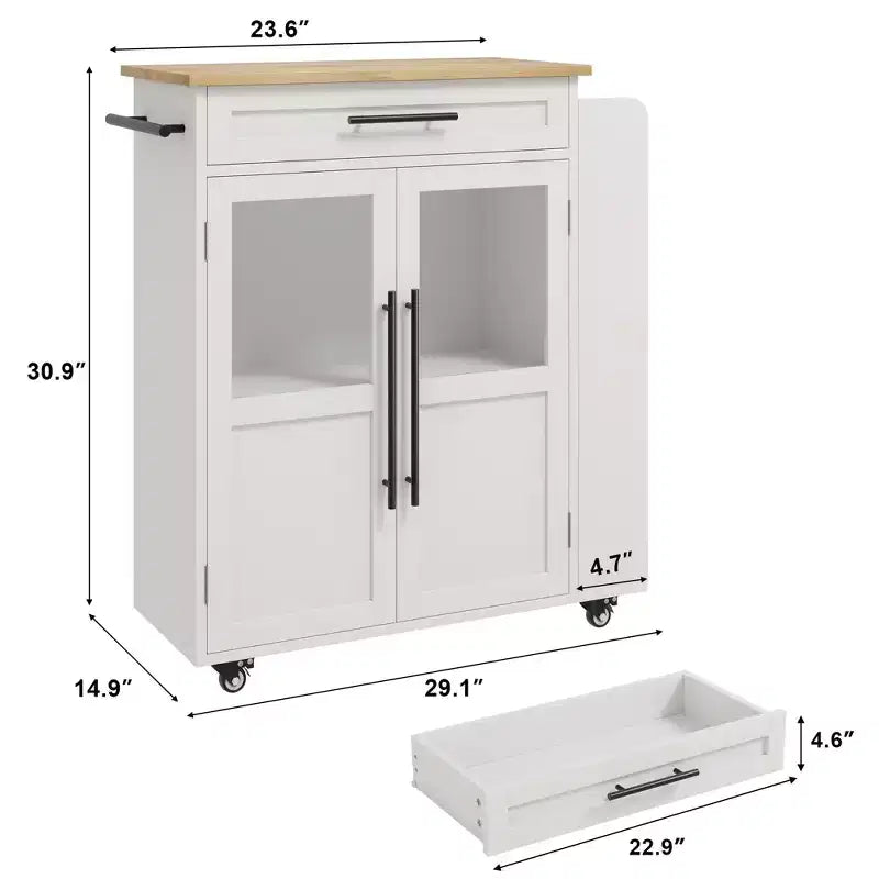 Isola da Cucina in Legno con Ruote e Cassetto, Carrello da Cucina con Mobile Contenitore su Ruote, Isola Carrello con Top in Legno Spesso e 3 Portaspezie