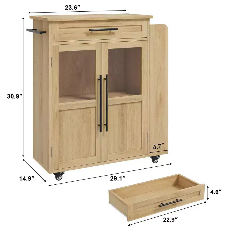 Isola da Cucina in Legno con Ruote e Cassetto, Carrello da Cucina con Mobile Contenitore su Ruote, Isola Carrello con Top in Legno Spesso e 3 Portaspezie