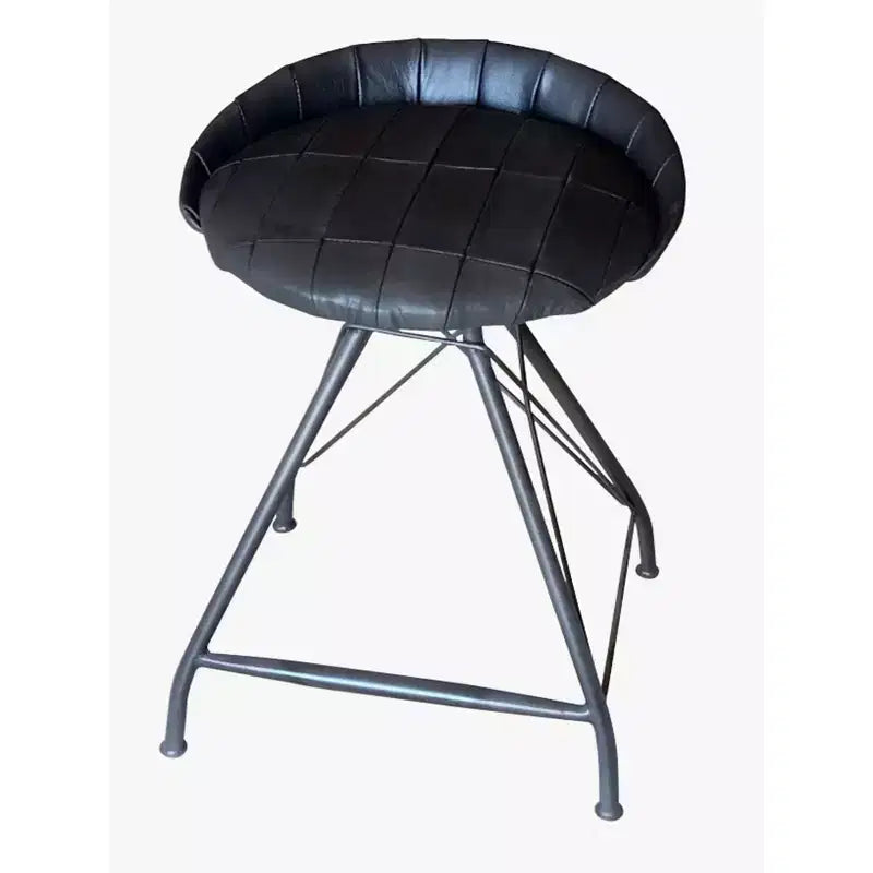 HomeRoots Sedia da bar girevole con schienale basso in pelle e ferro grigio, altezza bancone, 24