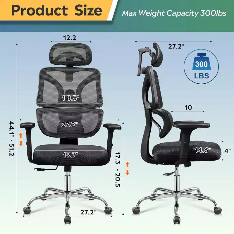Sedia da ufficio ergonomica per persone robuste e di alta statura, sedia da scrivania regolabile in rete con supporto lombare e braccioli, reclinabile per lunghe ore