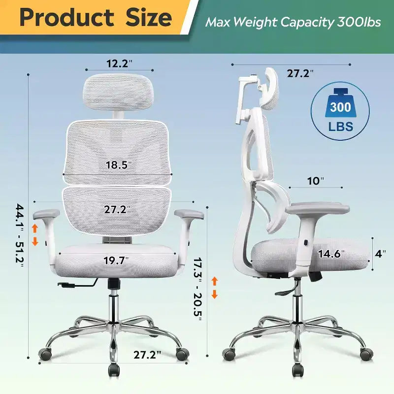 Sedia da ufficio ergonomica per persone robuste e di alta statura, sedia da scrivania regolabile in rete con supporto lombare e braccioli, reclinabile per lunghe ore