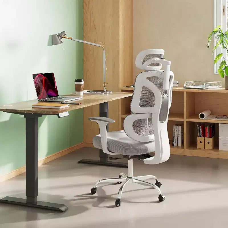 Sedia da ufficio ergonomica per persone robuste e di alta statura, sedia da scrivania regolabile in rete con supporto lombare e braccioli, reclinabile per lunghe ore