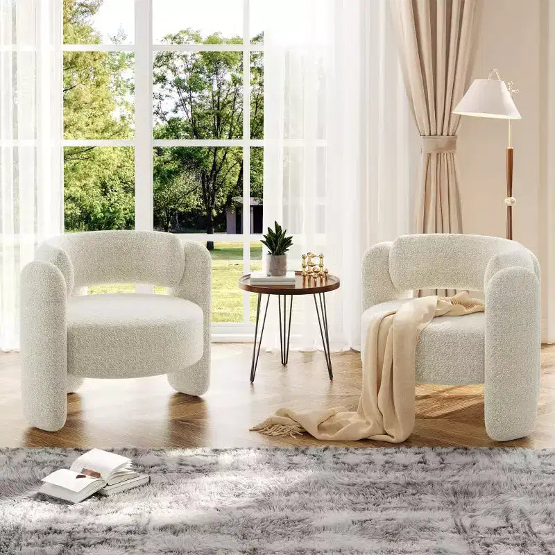 Poltrona Oversize in Ciniglia Poltroncina Moderna a Barilotto Poltrona Rotonda Imbottita Mid-Century con Schienale Aperto Divano Singolo Extra