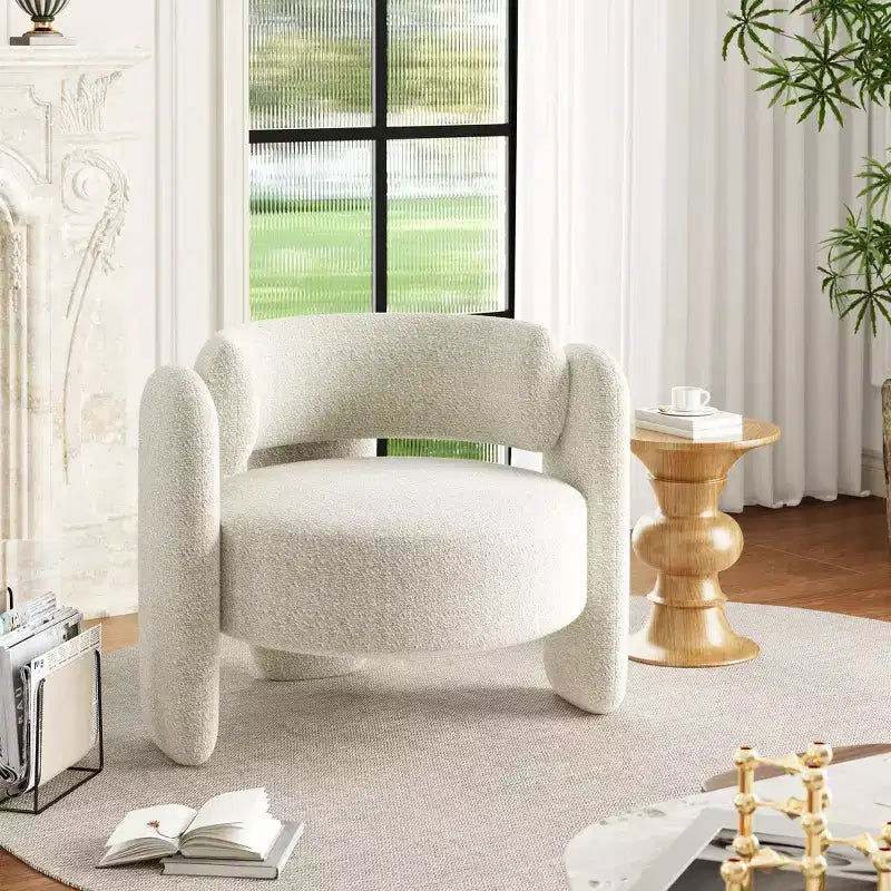 Poltrona Oversize in Ciniglia Poltroncina Moderna a Barilotto Poltrona Rotonda Imbottita Mid-Century con Schienale Aperto Divano Singolo Extra