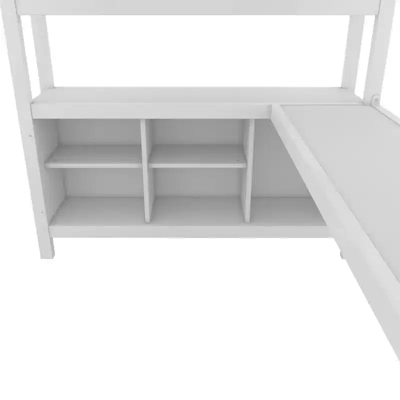 Letto a soppalco Okak matrimoniale/queen size con armadio e scrivania a L, letti a castello in metallo robusto con contenitore, letti a soppalco alti per adolescenti e adulti