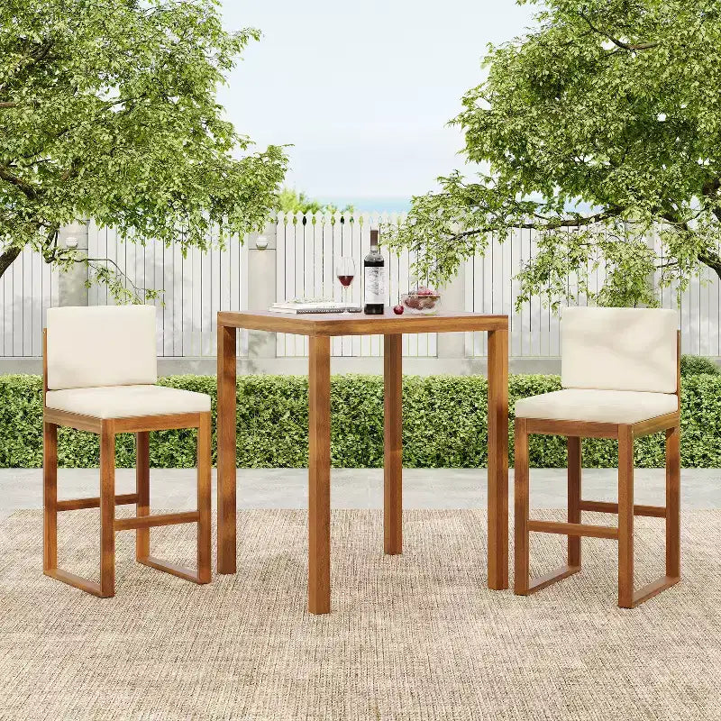 Christopher Knight Home Goleta Set Bar da Esterno in Legno di Acacia a 3 Pezzi con Cuscini Idrorepellenti