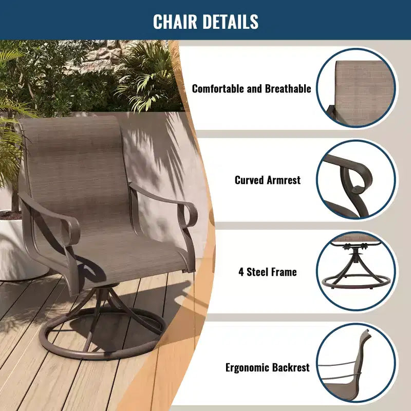 CLIHOME Set da pranzo da esterno allungabile 7 pezzi, con tavolo telescopico e sedie da patio girevoli a 360°