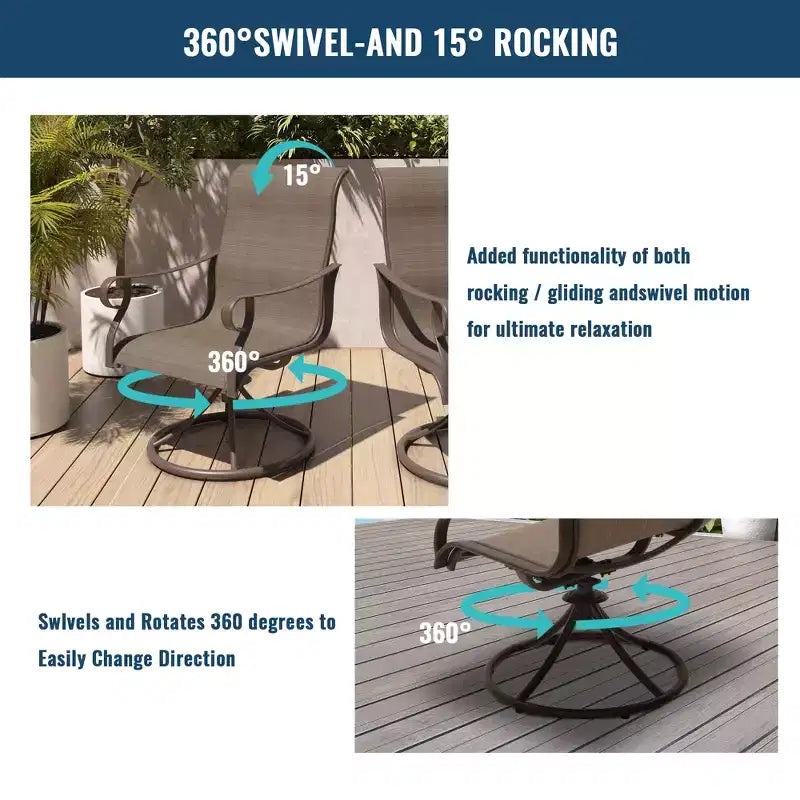 CLIHOME Set da pranzo da esterno allungabile 7 pezzi, con tavolo telescopico e sedie da patio girevoli a 360°