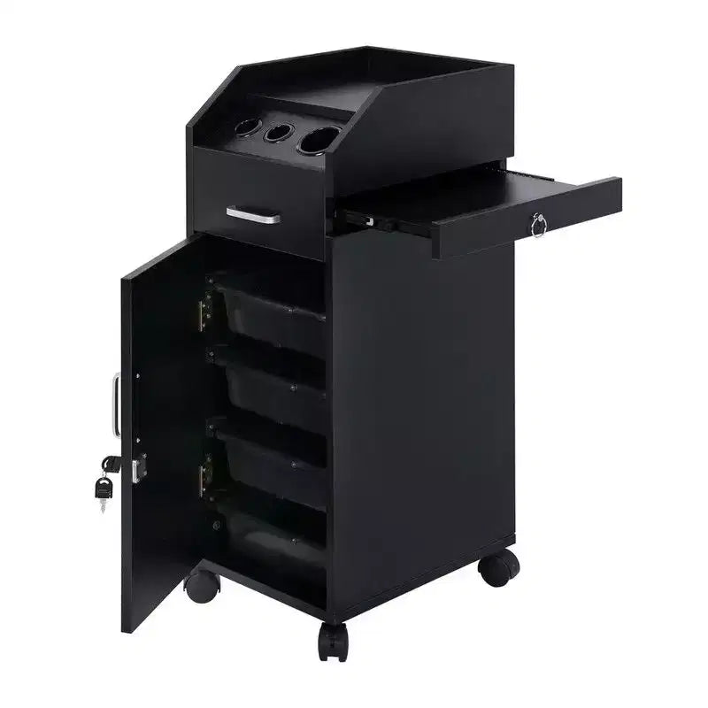Carrello portaoggetti da salone Karl, per parrucchiere, con portacasco, nero
