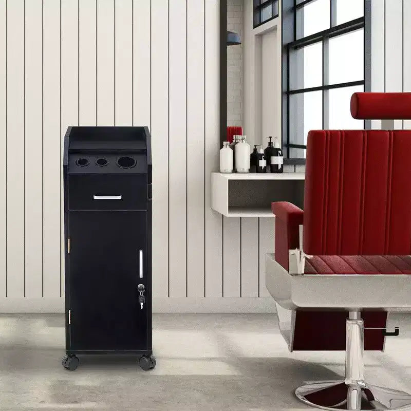 Carrello portaoggetti da salone Karl, per parrucchiere, con portacasco, nero
