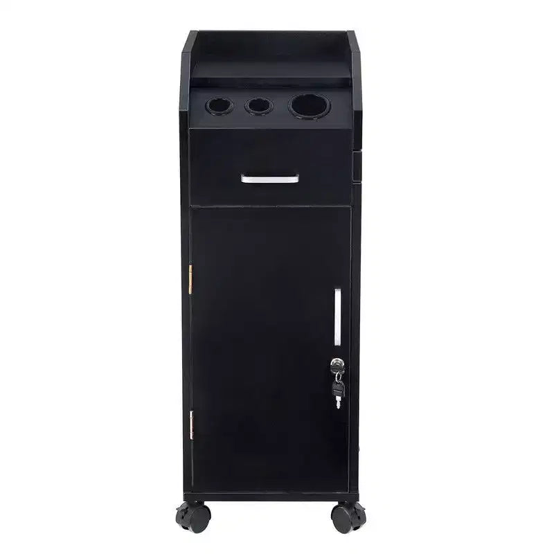Carrello portaoggetti da salone Karl, per parrucchiere, con portacasco, nero