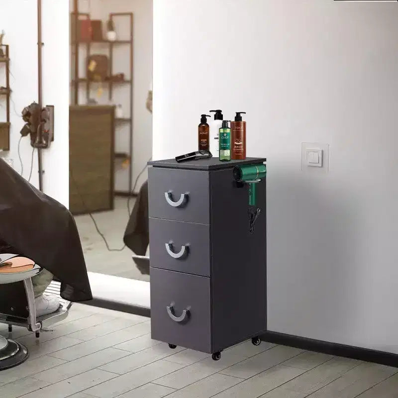 Carrello da salone Karl con ruote, 3 cassetti e porta attrezzi laterali