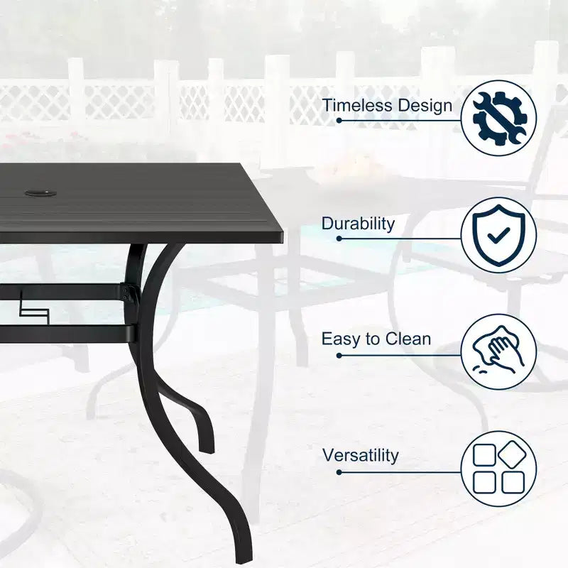 Set da pranzo da esterno CLIHOME 8 pezzi, tavolo quadrato convertibile con foro per ombrellone integrato e sedie girevoli a 360°