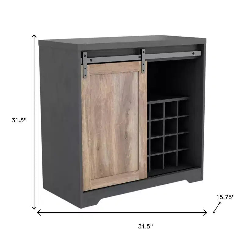 Mobile Bar HomeRoots 32 con Anta a Scorrimento "Barn Door" Grigio Antracite e Legno Naturale