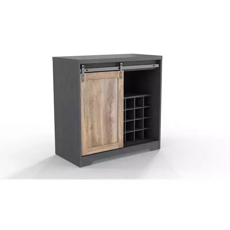 Mobile Bar HomeRoots 32 con Anta a Scorrimento "Barn Door" Grigio Antracite e Legno Naturale