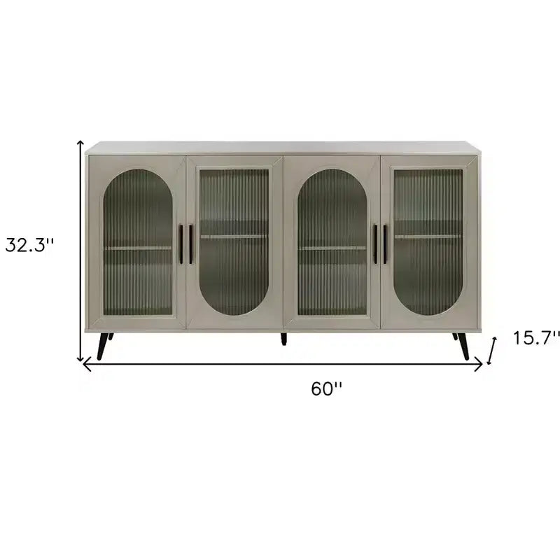 HomeRoots Credenza 60 in legno e vetro dorato con quattro ante