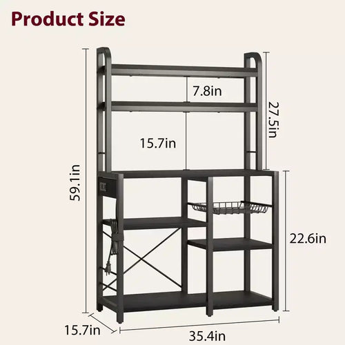Scaffale da Panettiere a 6 Livelli con Presa Elettrica, Supporto per Microonde e Tavolo da Caffè per la Cucina, per Riporre Spezie e Pentole