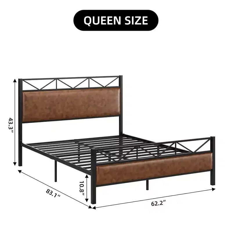 Struttura letto con testiera, base letto imbottita industriale King size con 14 robuste doghe in metallo, spazio contenitore sotto il letto di 28 cm, marrone
