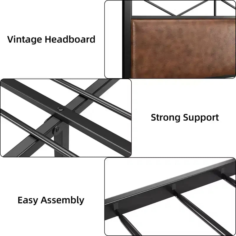 Struttura letto con testiera, base letto imbottita industriale King size con 14 robuste doghe in metallo, spazio contenitore sotto il letto di 28 cm, marrone