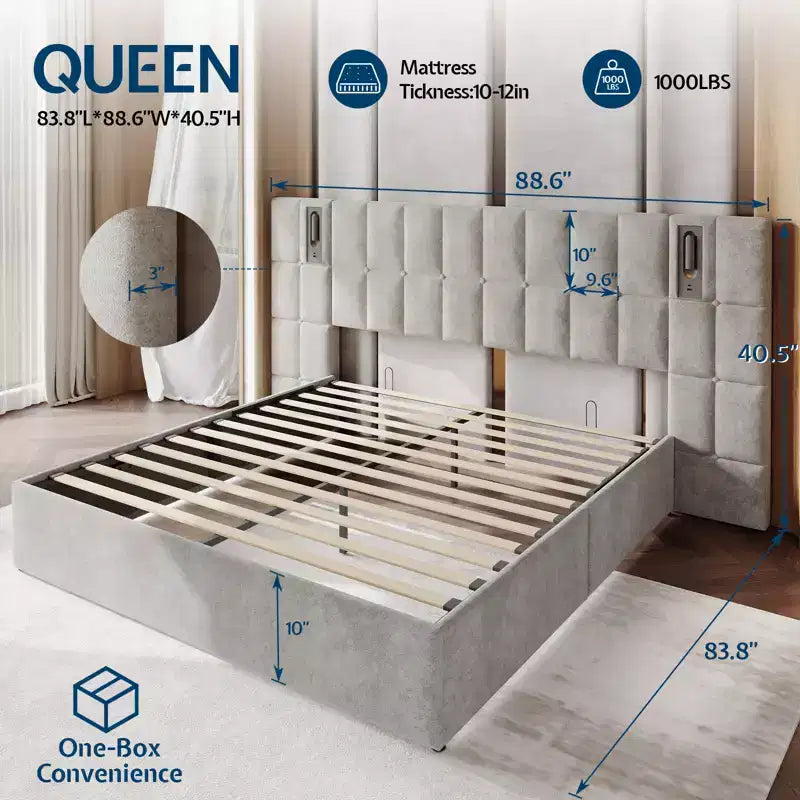 AMERLIFE Letto Imbottito con Testiera Allargata, Letto Contenitore Sollevabile e Luce Integrata, Velluto