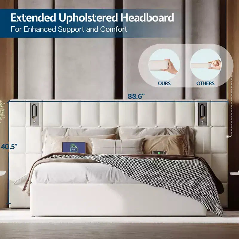 AMERLIFE Letto Imbottito con Testiera Allargata, Letto Contenitore Sollevabile e Luce Integrata, Velluto