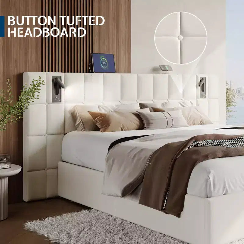 AMERLIFE Letto Imbottito con Testiera Allargata, Letto Contenitore Sollevabile e Luce Integrata, Velluto
