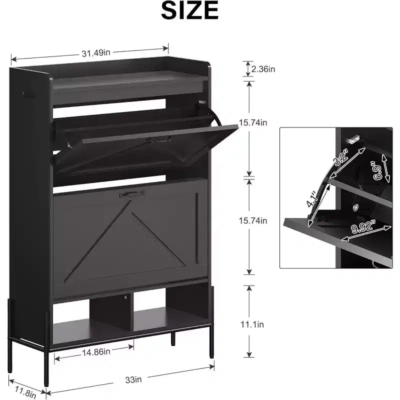 Scarpiera a 2 cassetti Whizmax, organizer da ingresso indipendente con ante a ribalta, gambe in metallo, scarpiera stretta per la separazione di calzature asciutte/bagnate