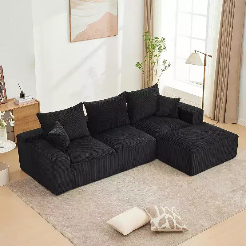 Divano a L oversize da 110 pollici, divano componibile Cloud con chaise longue e cuscini decorativi, divano senza struttura in schiuma di morbido velluto a coste per salotti, appartamenti, dormitori