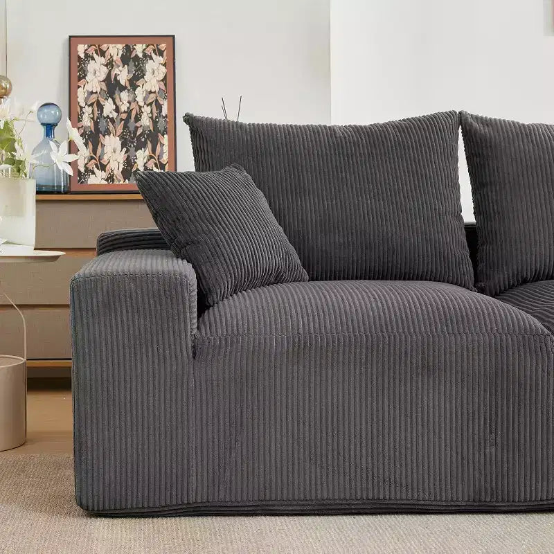 Divano a L oversize da 110 pollici, divano componibile Cloud con chaise longue e cuscini decorativi, divano senza struttura in schiuma di morbido velluto a coste per salotti, appartamenti, dormitori