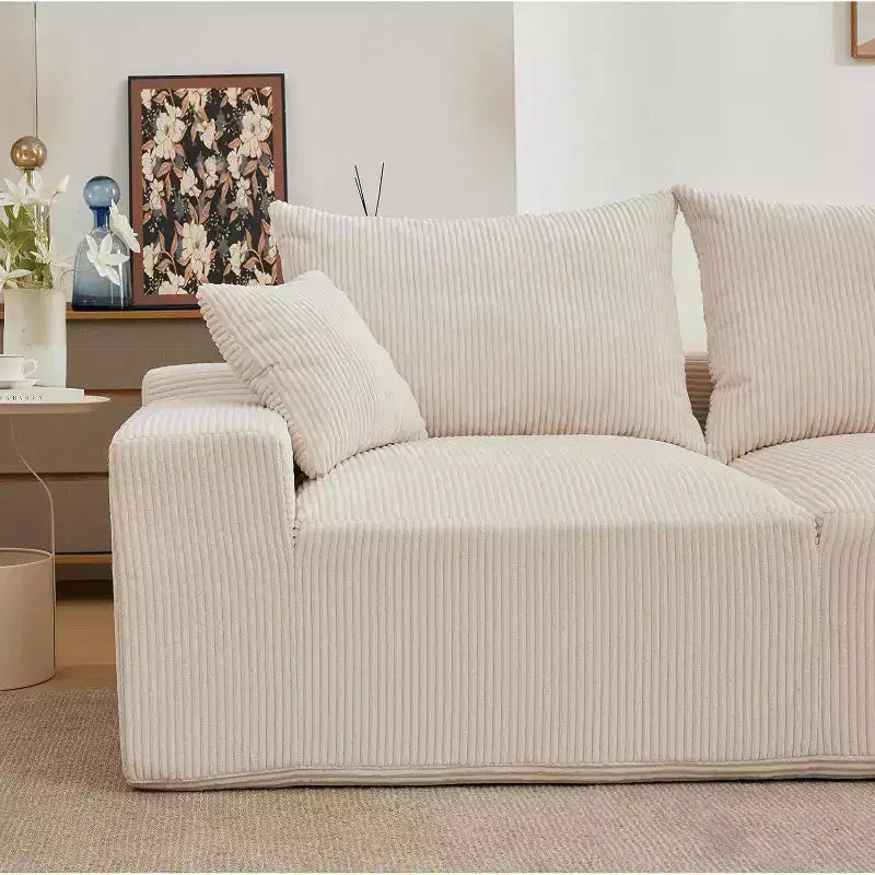Divano a L oversize da 110 pollici, divano componibile Cloud con chaise longue e cuscini decorativi, divano senza struttura in schiuma di morbido velluto a coste per salotti, appartamenti, dormitori
