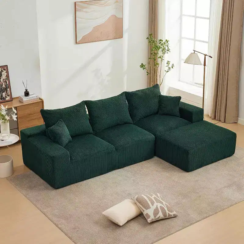 Divano a L oversize da 110 pollici, divano componibile Cloud con chaise longue e cuscini decorativi, divano senza struttura in schiuma di morbido velluto a coste per salotti, appartamenti, dormitori