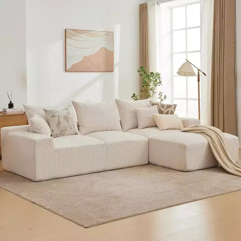 Divano a L oversize da 110 pollici, divano componibile Cloud con chaise longue e cuscini decorativi, divano senza struttura in schiuma di morbido velluto a coste per salotti, appartamenti, dormitori
