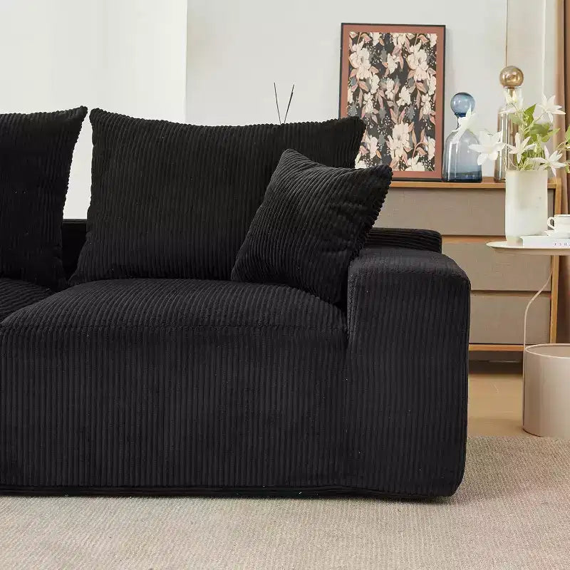 Divano a L oversize da 110 pollici, divano componibile Cloud con chaise longue e cuscini decorativi, divano senza struttura in schiuma di morbido velluto a coste per salotti, appartamenti, dormitori