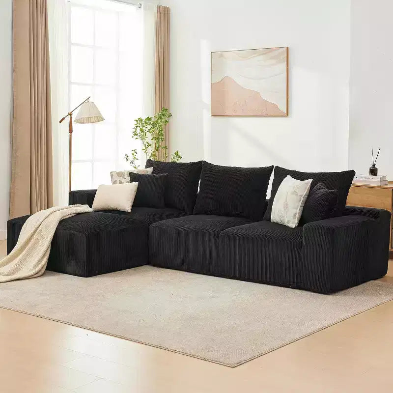 Divano a L oversize da 110 pollici, divano componibile Cloud con chaise longue e cuscini decorativi, divano senza struttura in schiuma di morbido velluto a coste per salotti, appartamenti, dormitori
