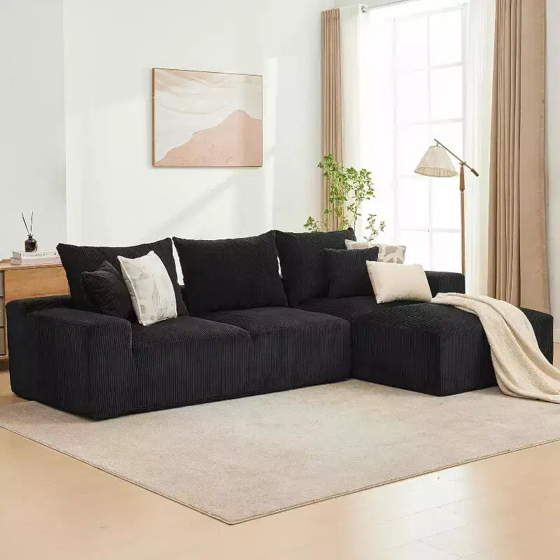 Divano a L oversize da 110 pollici, divano componibile Cloud con chaise longue e cuscini decorativi, divano senza struttura in schiuma di morbido velluto a coste per salotti, appartamenti, dormitori