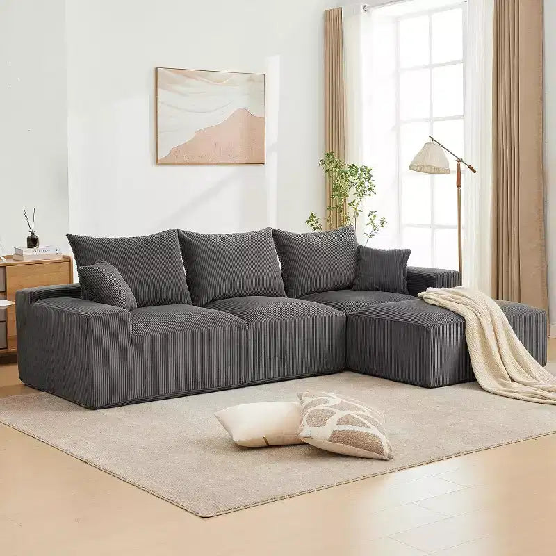 Divano a L oversize da 110 pollici, divano componibile Cloud con chaise longue e cuscini decorativi, divano senza struttura in schiuma di morbido velluto a coste per salotti, appartamenti, dormitori