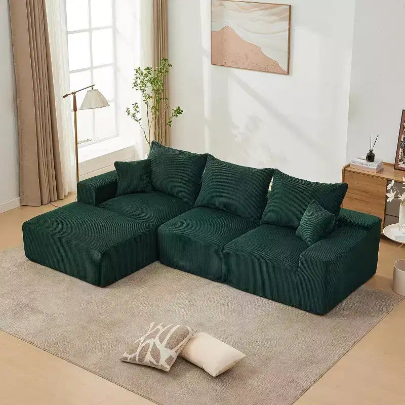 Divano a L oversize da 110 pollici, divano componibile Cloud con chaise longue e cuscini decorativi, divano senza struttura in schiuma di morbido velluto a coste per salotti, appartamenti, dormitori