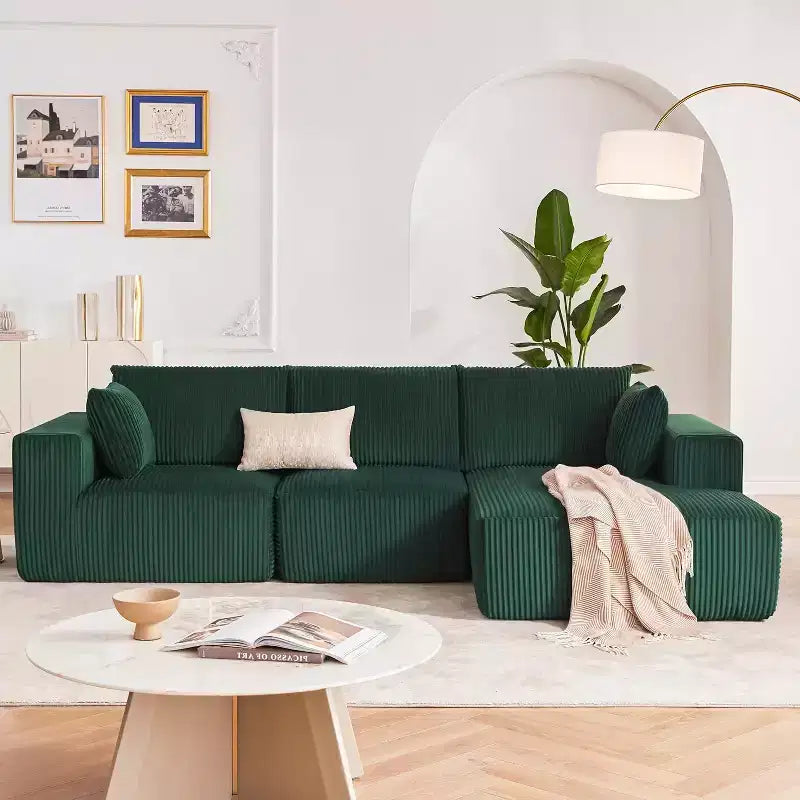 Divano a L oversize da 110 pollici, divano componibile Cloud con chaise longue e cuscini decorativi, divano senza struttura in schiuma di morbido velluto a coste per salotti, appartamenti, dormitori