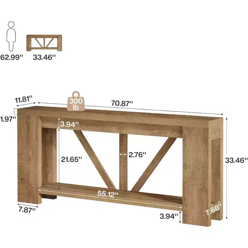 Tavolo consolle lungo Lantine da 180 cm, tavolo da divano a 2 ripiani in stile rustico per dietro il divano, grande consolle d'ingresso con ripiano per corridoio, foyer