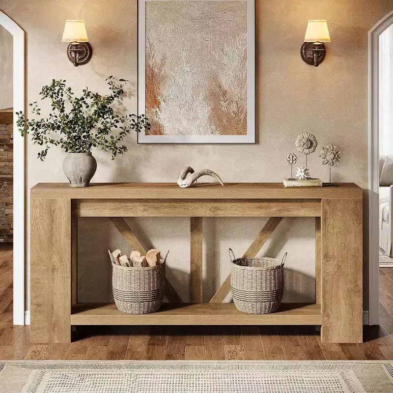 Tavolo consolle lungo Lantine da 180 cm, tavolo da divano a 2 ripiani in stile rustico per dietro il divano, grande consolle d'ingresso con ripiano per corridoio, foyer