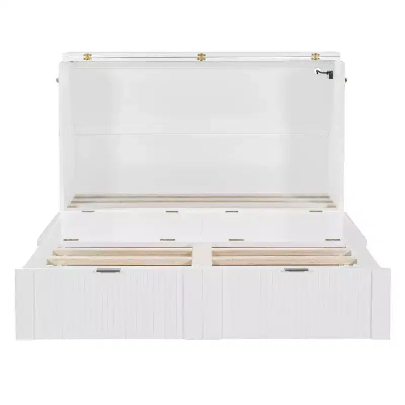 CLIHOME Letto a Scomparsa Matrimoniale con Cassetto, Prese e Porte USB, Design con Struttura a Carrucola