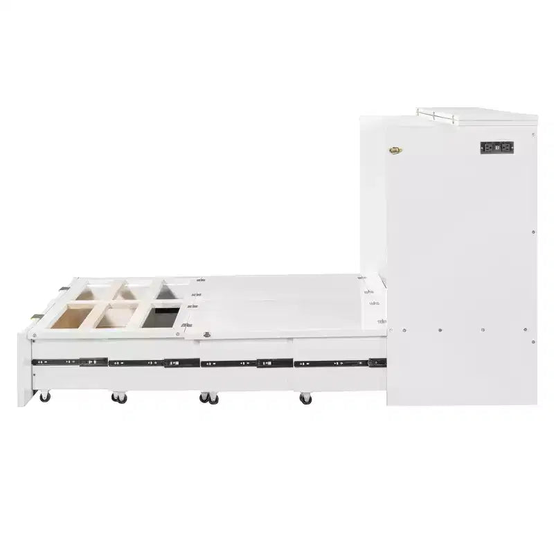 CLIHOME Letto a Scomparsa Matrimoniale con Cassetto, Prese e Porte USB, Design con Struttura a Carrucola