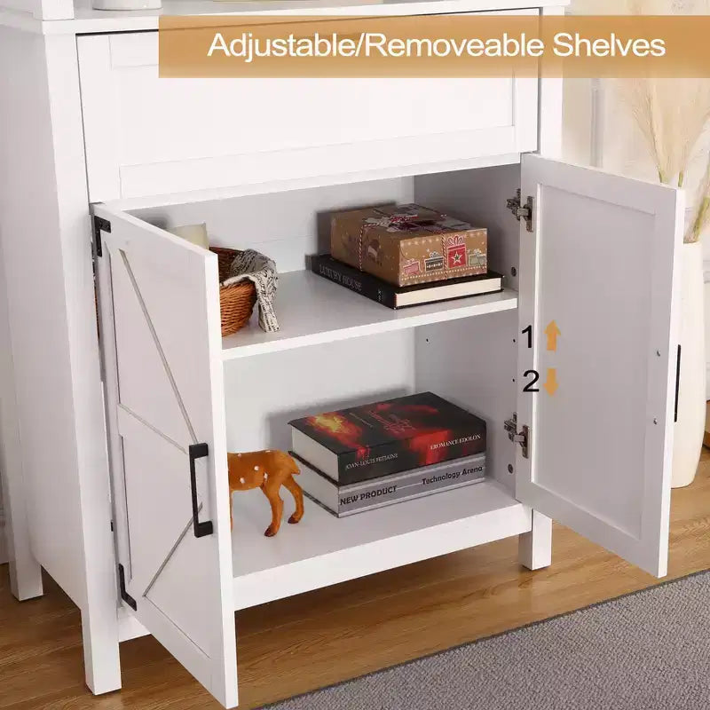 Libreria alta 182 cm con ante, libreria da fattoria con 6 ruote, cassetti e ripiani regolabili per studio, soggiorno, camera da letto