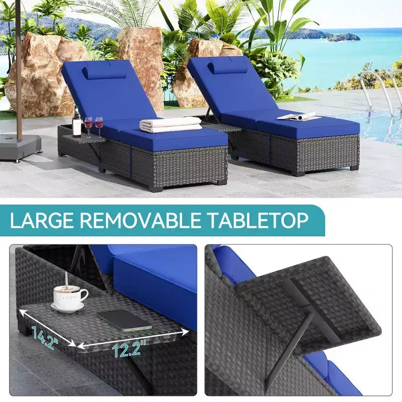 Sdraio da Esterno per Patio, Poltrona Sdraio Regolabile a 5 Posizioni in Rattan con Tavolino Laterale per Piscina, Terrazza