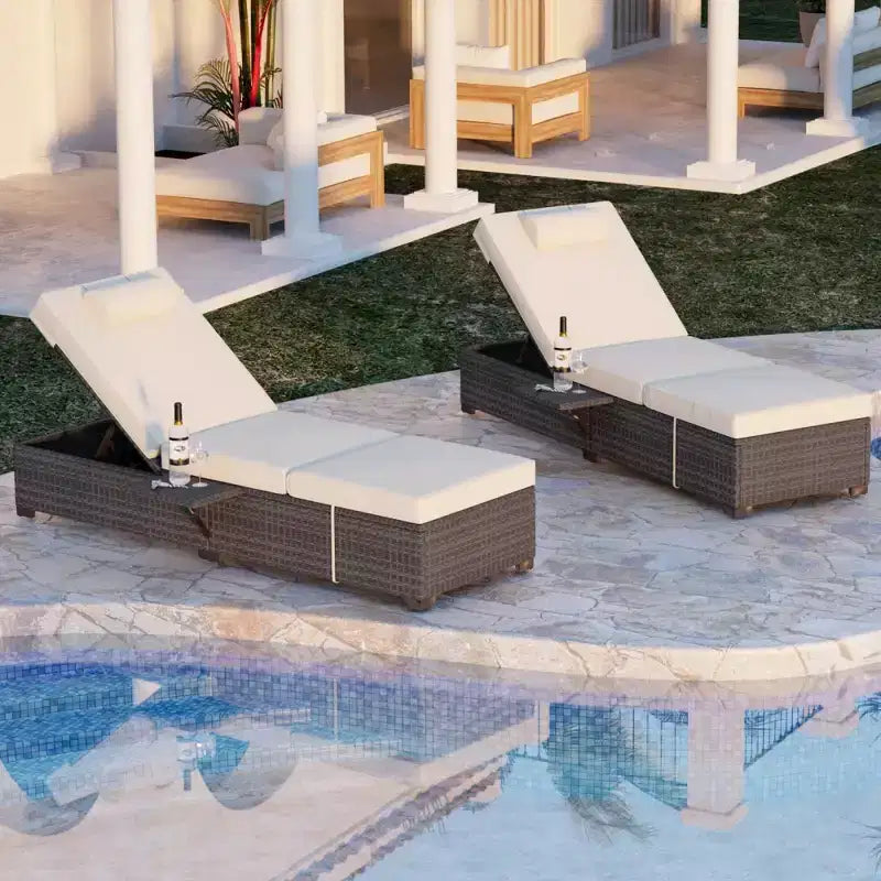 Sdraio da Esterno per Patio, Poltrona Sdraio Regolabile a 5 Posizioni in Rattan con Tavolino Laterale per Piscina, Terrazza