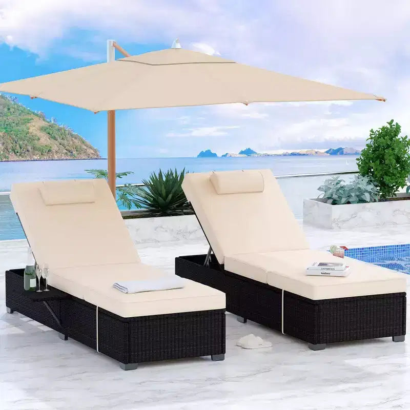 Sdraio da Esterno per Patio, Poltrona Sdraio Regolabile a 5 Posizioni in Rattan con Tavolino Laterale per Piscina, Terrazza