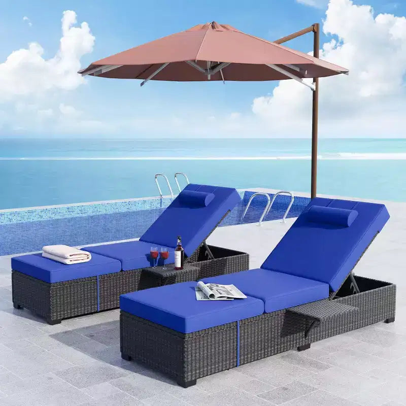 Sdraio da Esterno per Patio, Poltrona Sdraio Regolabile a 5 Posizioni in Rattan con Tavolino Laterale per Piscina, Terrazza