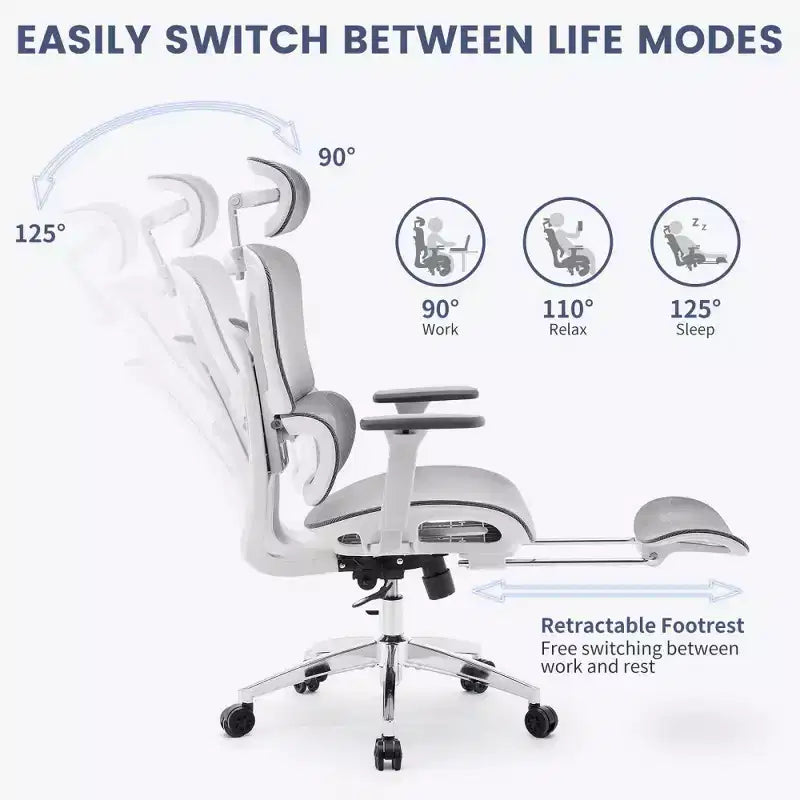 Sedia da Ufficio Ergonomica in Rete con Braccioli 3D Regolabili, Sedia da Scrivania per Computer con Schienale Alto, Poggiapiedi Retrattile e Ruote, Sedia Girevole Comoda